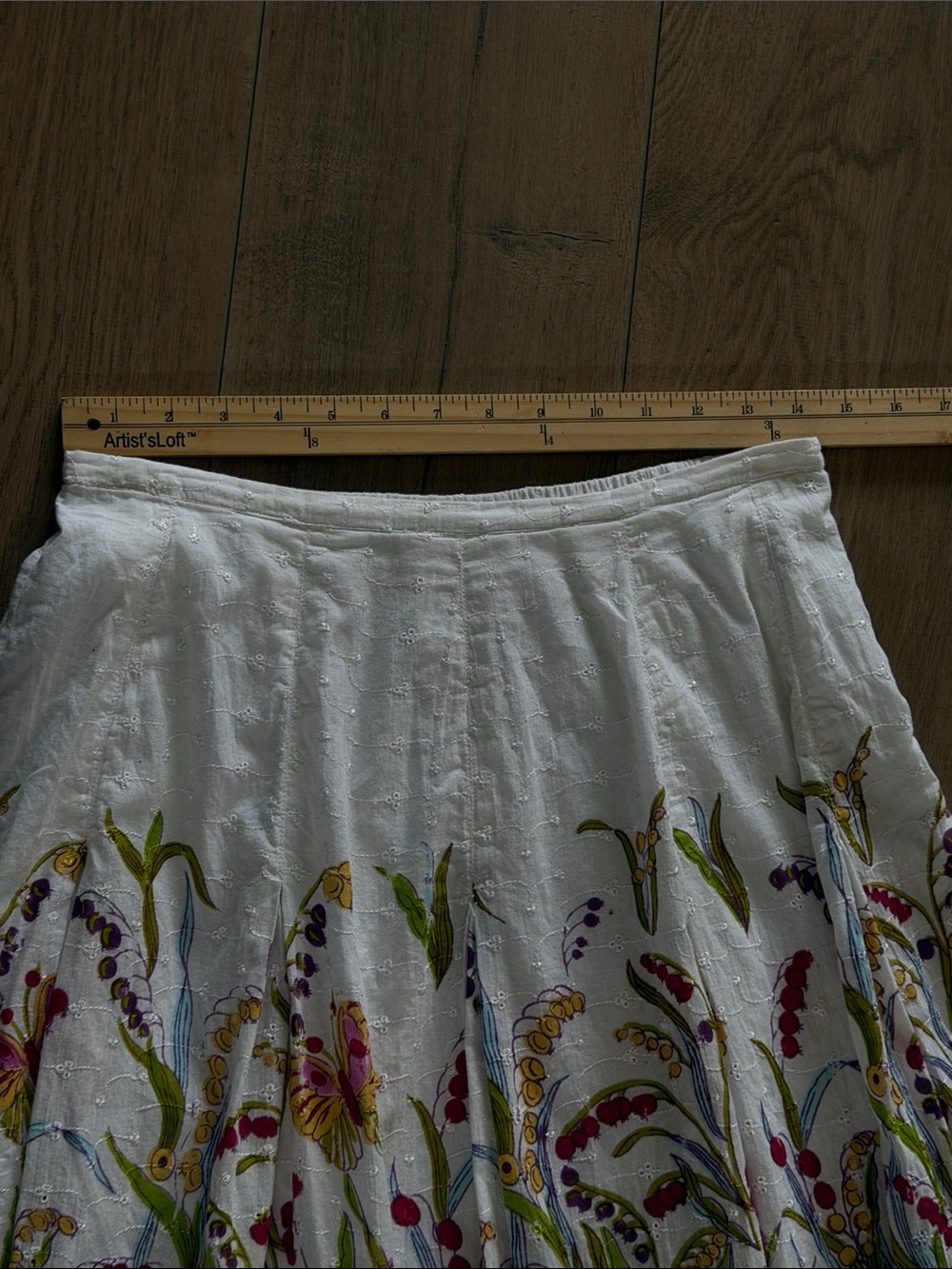 Vintage Papillon White Floral Embroidered Midi Skirt Size S Crochet Hem Fairy - Picture 9 of 11